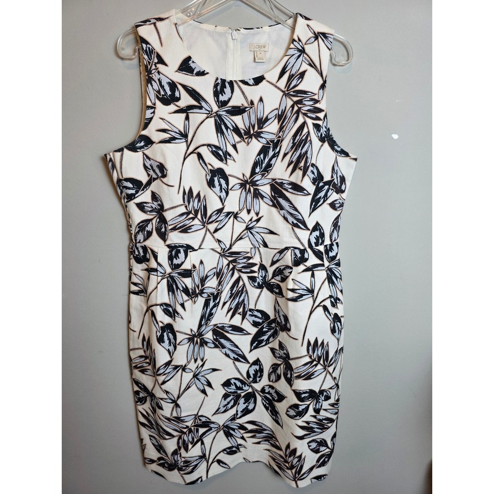 J. Crew Factory White Dress with Black Leaf Print, EUC size 14